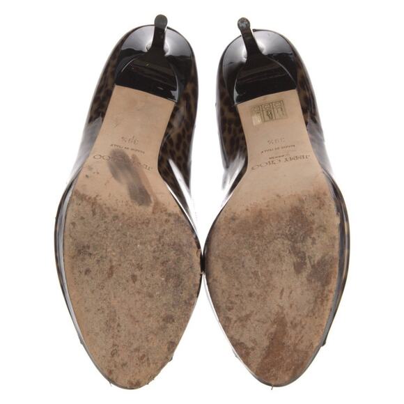 Jimmy Choo Leopard Animal Print Patent Leather Peep Toe Platform Pump IT 39.5 - Picture 5 of 5